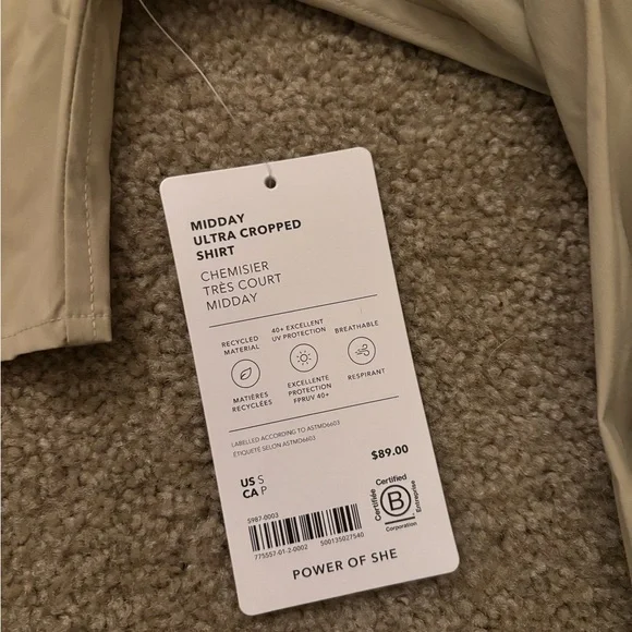 NWT Athleta Midday Ultra Cropped Shirt - Beige - Picture 7 of 8